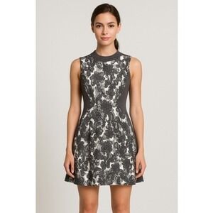 Thakoon Addition Dress Women Size 0 Gray Floral Lace Knit Fit and Flare